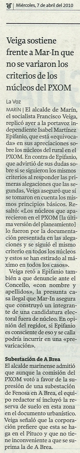 La Voz de Galicia, 7 de abril de 2010