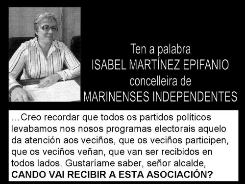 Pregunta formulada por Isabel Martínez Epifanio, de Marinenses Independentes, no pleno de decembro de 2010, referente ás peticións de entrevista cursadas por DEFENDE O MONTE PITUCO á alcaldía de Marín.