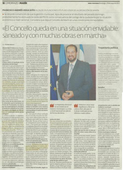 Entrevista de Álvaro Agulla a Fran Veiga. Diario de Pontevedra 29 de maio de 2011.