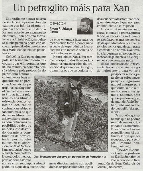 Faro de Vigo, 26 de xuño de 2011. Artigo de Álvaro Arizaga sobre Xan Montenegro.