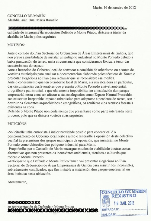Solicitude de entrevista coa alcaldesa de Marín, María Ramallo.