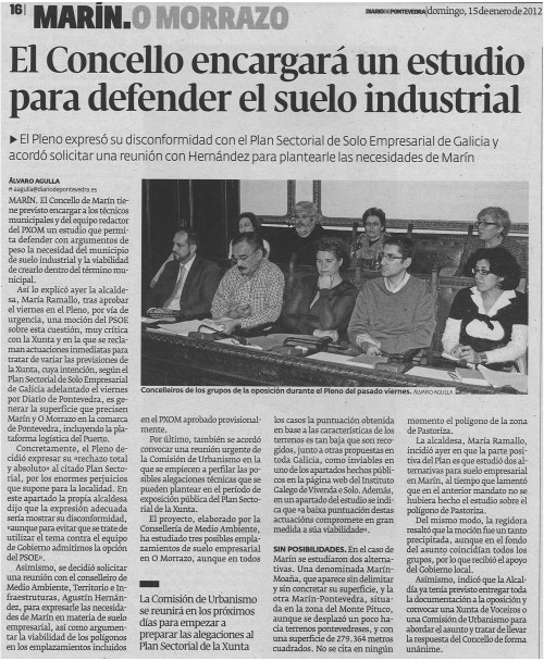 Diario de Pontevedra, 15 de xaneiro de 2012.