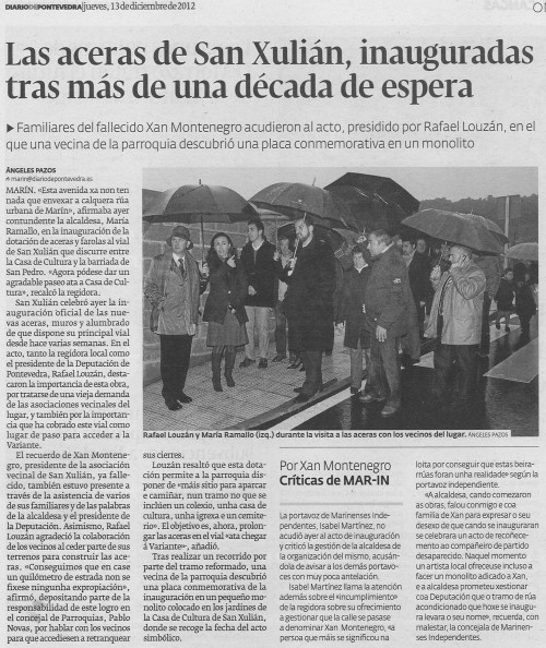 Diario de Pontevedra, 13 de decembro de 2012.