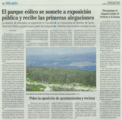 Faro de Vigo, 30 de novembro de 2012.