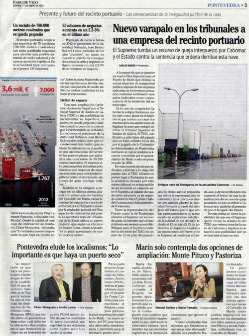 Faro de Vigo, 11 de xaneiro de 2013.