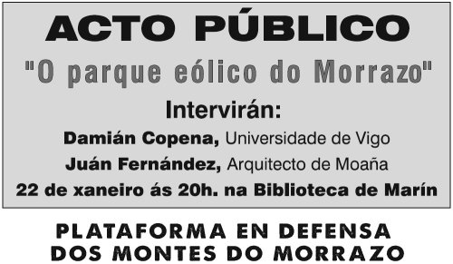 Charla en Marín contra o proxecto do parque eólico de Pedras Negras.