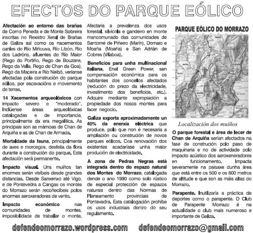 Charla en Marín contra o proxecto do parque eólico de Pedras Negras.