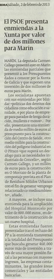 Diario de Pontevedra, 2 de febreiro de 2013.