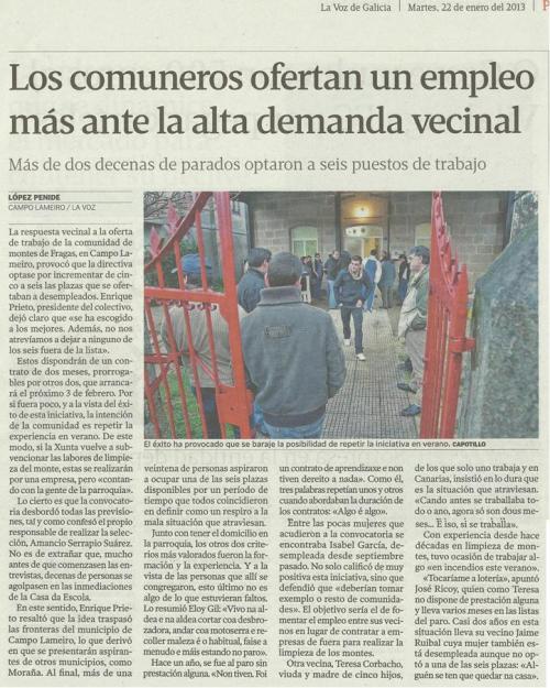 La Voz de Galicia, 22 de xaneiro de 2013.
