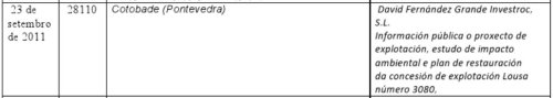Permisos mineiros para o concello de Cotobade.