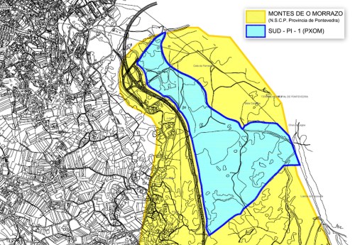 Plano do polígono superposto co Espazo Natural Protexido dos Montes do Morrazo.