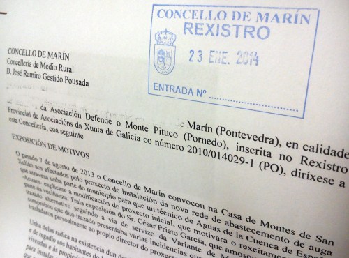 Escrito enviado á Concellería de Medio Rural.
