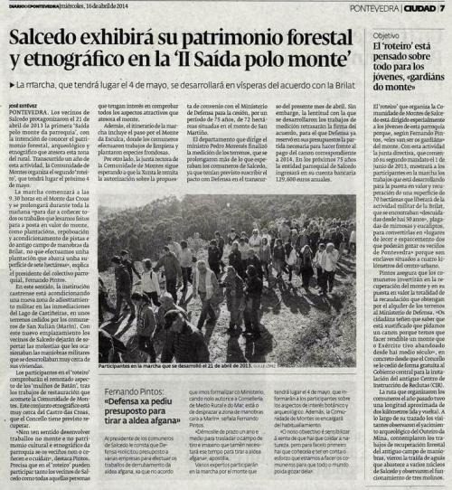 Diario de Pontevedra, 16 de abril de 2014.