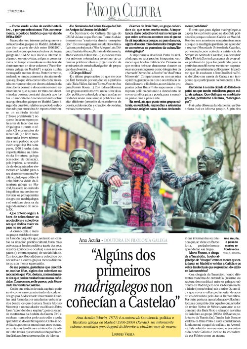 Entrevista de Ana Acuña no Faro da Cultura (27/02/2014).