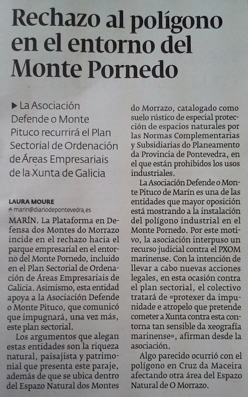 Diario de Pontevedra, 6 de xuño de 2014.