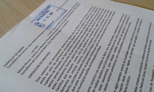 Escrito ao Concello solicitando a protección do patrimonio arqueolóxico do Pituco.