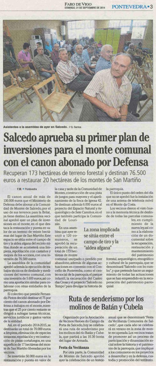 Faro de Vigo, 21 de setembro de 2014.