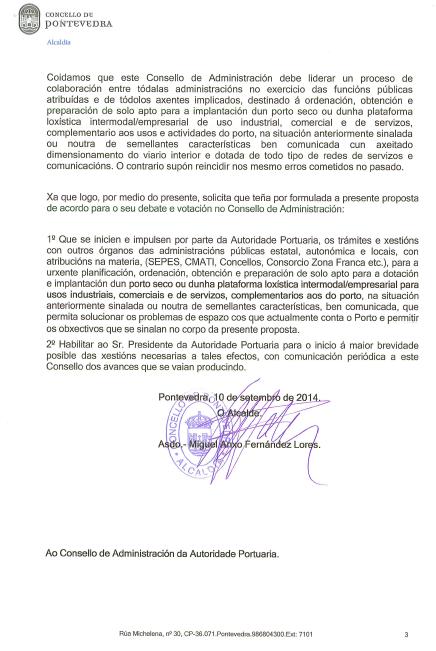 Carta do alcalde de Pontevedra