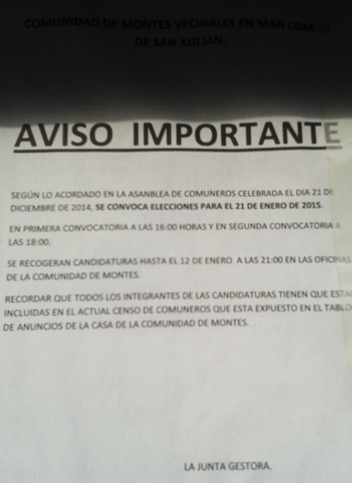 1º anuncio da Comunidade de Montes.