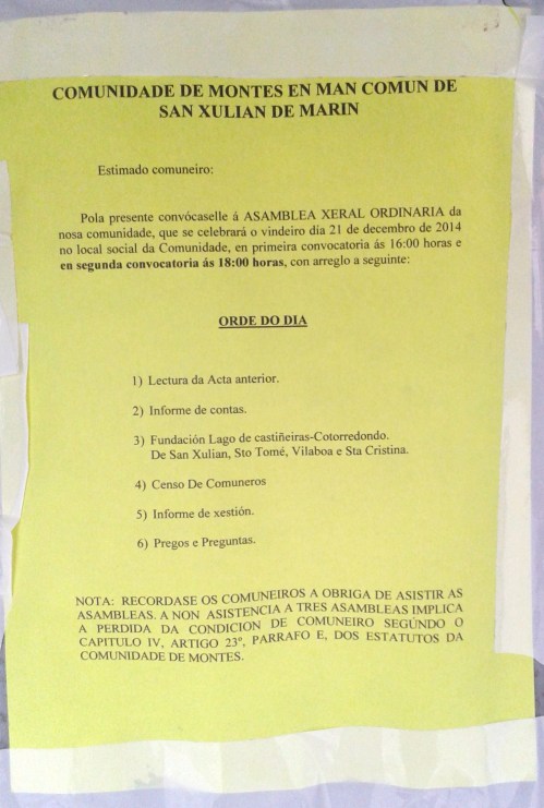 Asamblea da Comunidade de Montes de San Xulián, 21 de decembro.