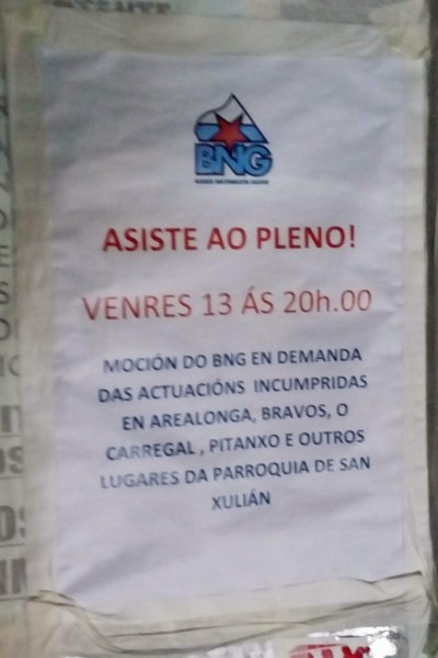 Cartaz do BNG distribuído na zona da Laxe.
