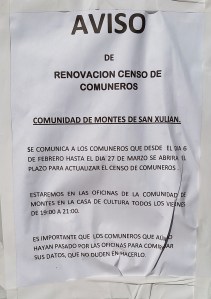 Aviso oficial da directiva da Comunidade de Montes de San Xulián.