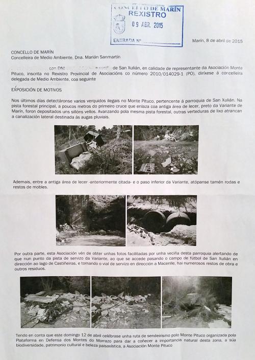 Escrito dirixido ao Concello de Marín, 09/04/15
