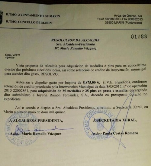 Custe das medallas dos edís da Corporación (Marea Marín)