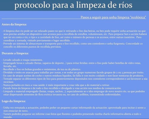 Limpeza dos ríos, por Adega.