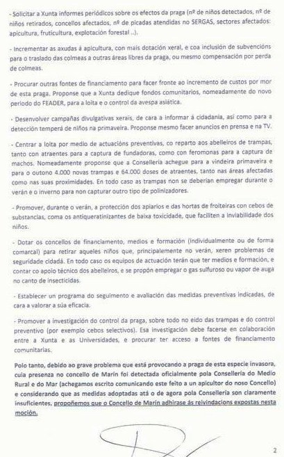 Moción de Marea Marín sobre a Vespa Velutina