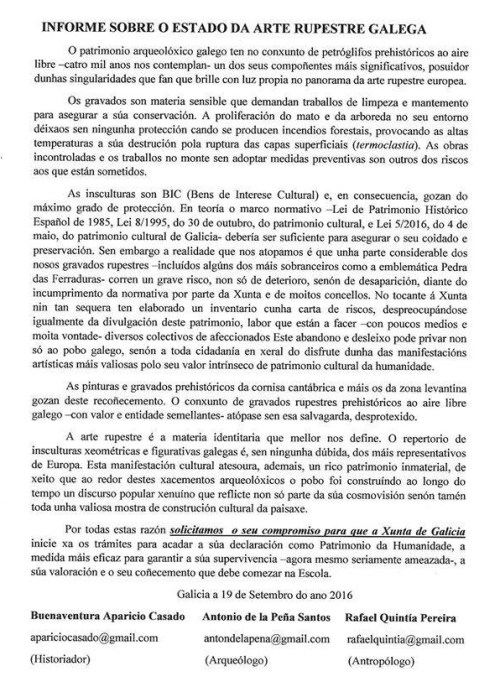 Manifesto SOS Arte Rupestre Galega