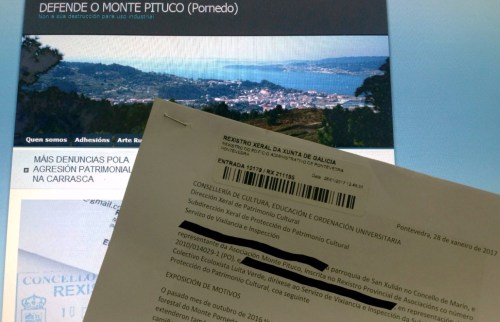 Denuncia da agresión aos petroglifos da Carrasca ante o Servizo de Vixiancia e Inspección.