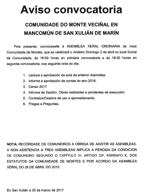 Asemblea na Comunidade de Montes de San Xulián