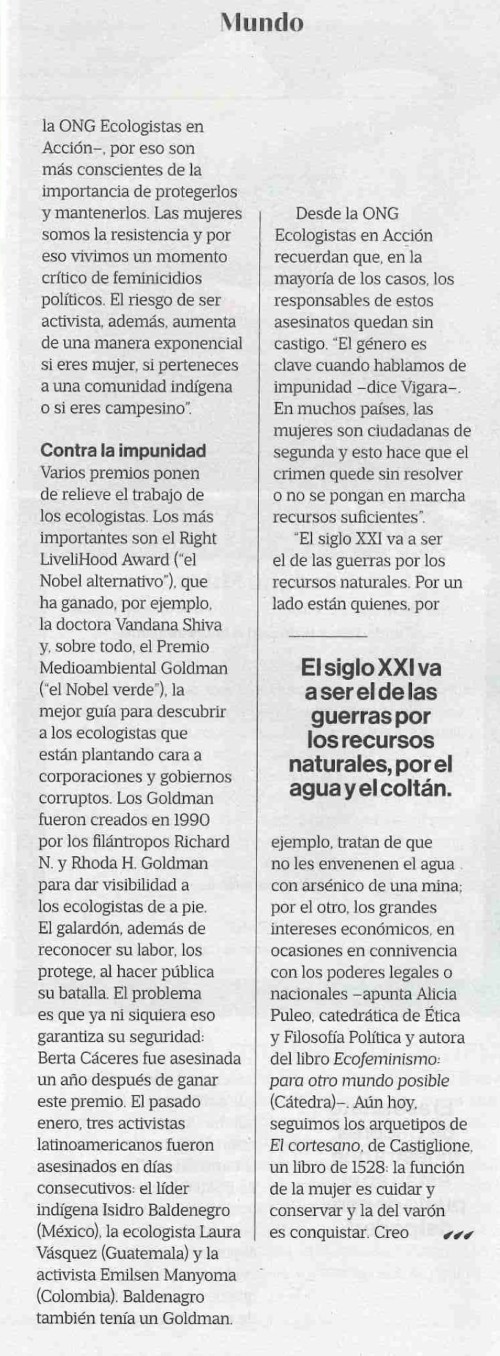 "Ecoguerreras", Mujer Hoy, 3 xuño 2017