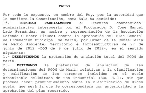 Sentenza do TSXG sobre a demanda contra o PXOM do Concello de Marín