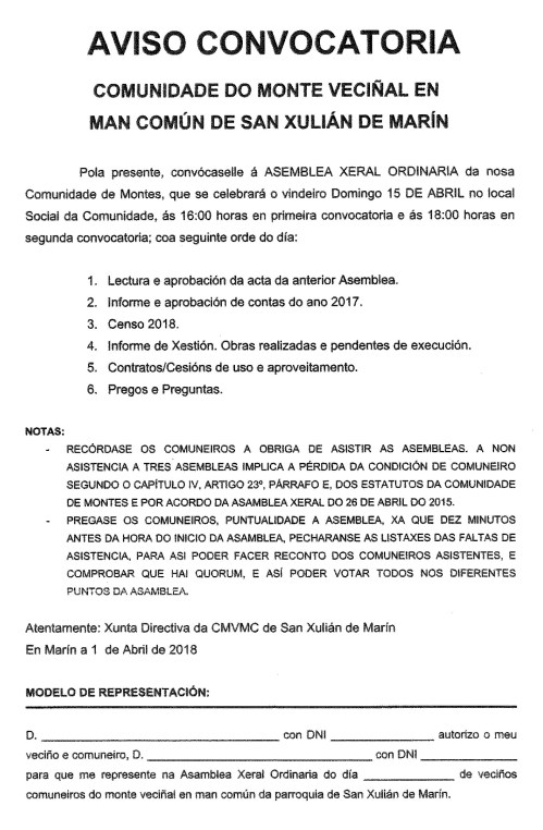 15 de abril, de 2018, asemblea na Comunidade de Montes de San Xulián