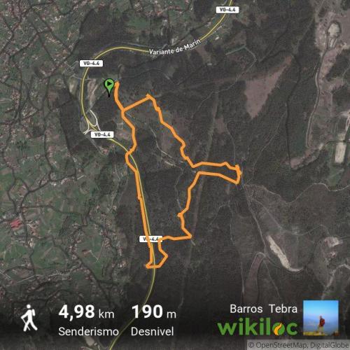 Andaina polo Monte Pituco ao solpor. Trazado elaborado por José Manuel Domínguez.